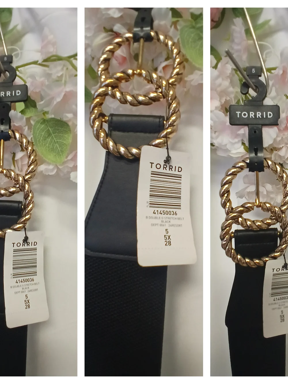 torrid Black Stretch Belt with Twisted Gold Double-Ring Buckles Size 5